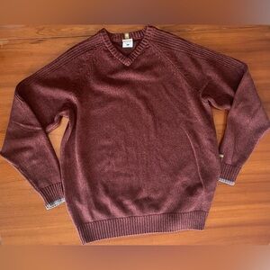Columbia Men’s V-Neck Sweater Large Maroon Burgundy Knit Cotton Pullover Casual